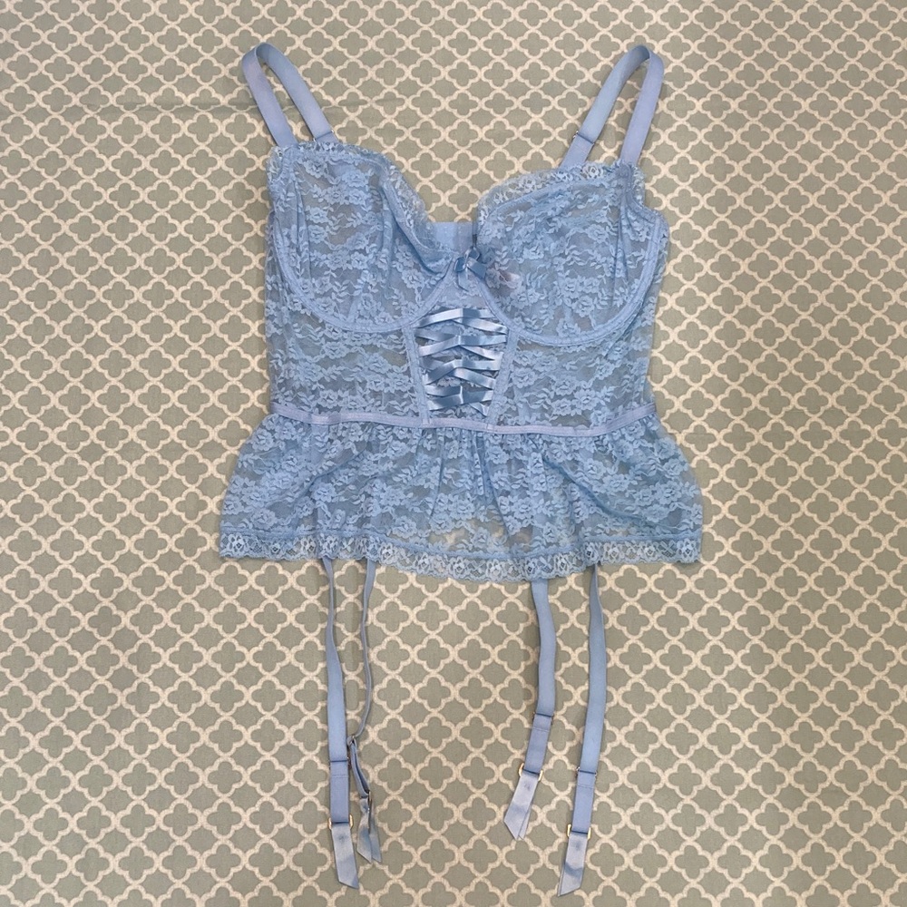 Adore Me Lace Unlined Corset Garter Straps Light Blue Lace 40DDD